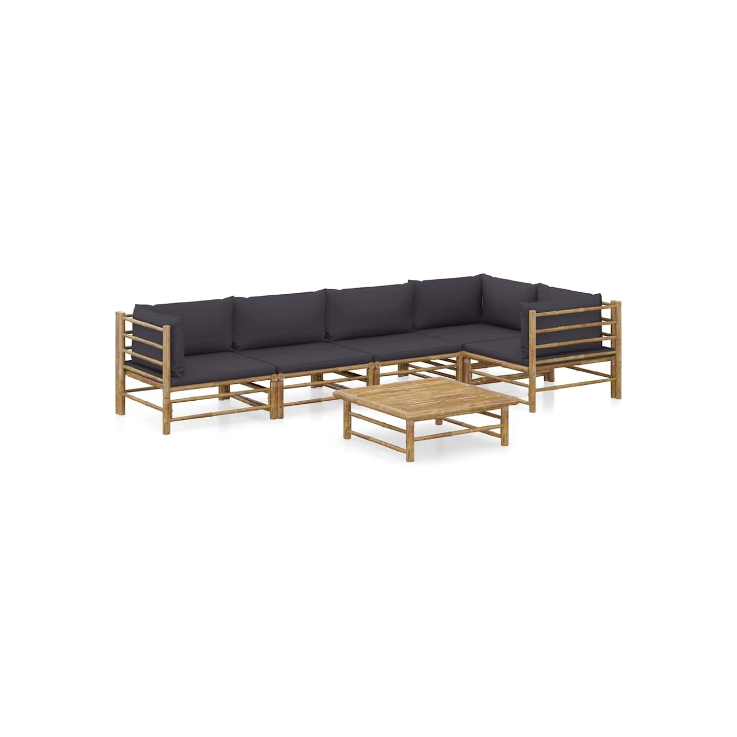 Salon de jardin 6 pcs avec coussins gris foncé bambou