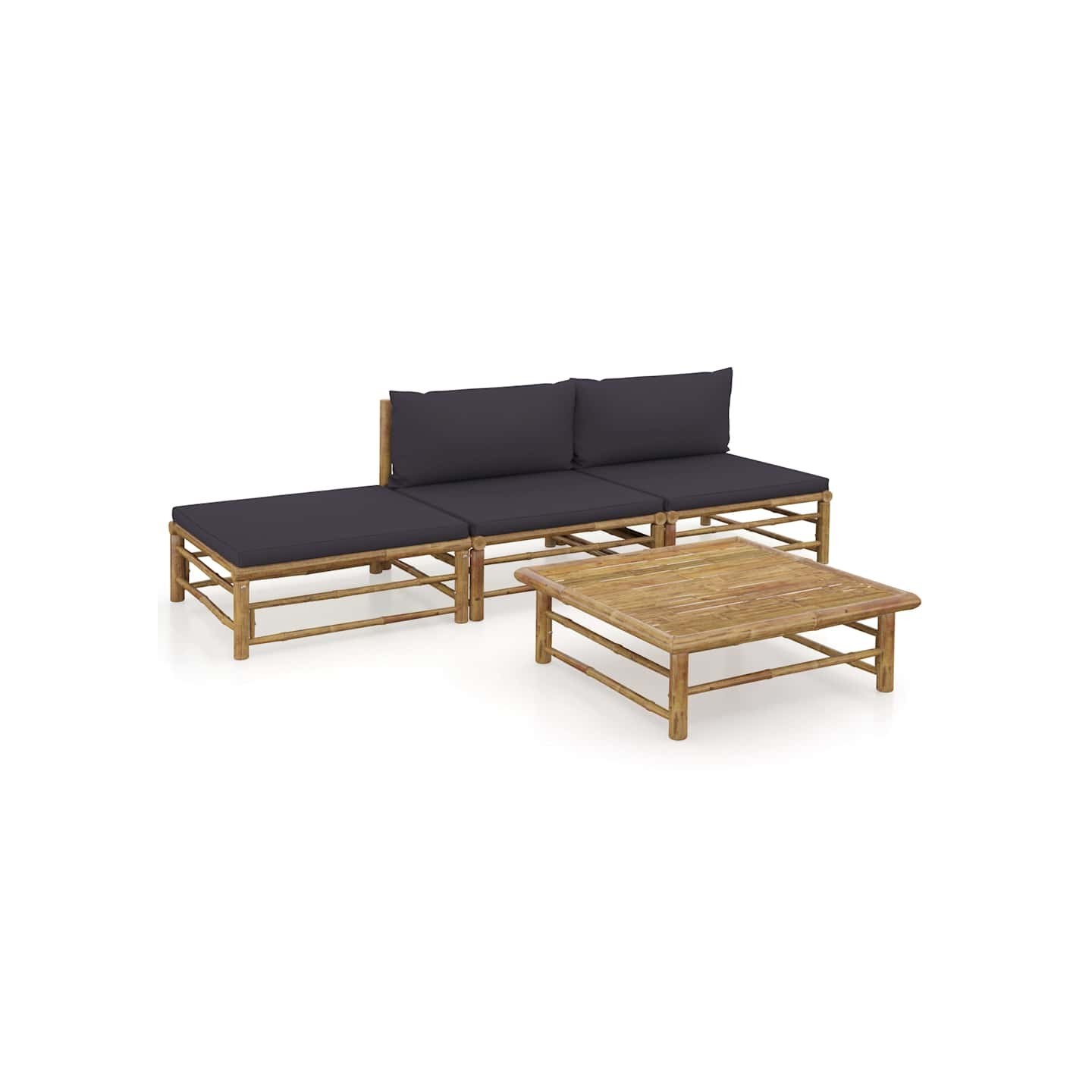 Salon de jardin 4 pcs avec coussins gris foncé bambou