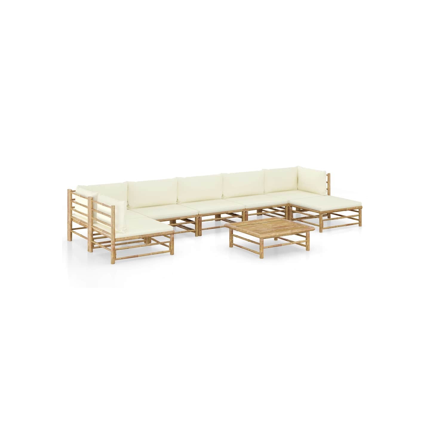 Salon de jardin 8 pcs avec coussins blanc crème bambou
