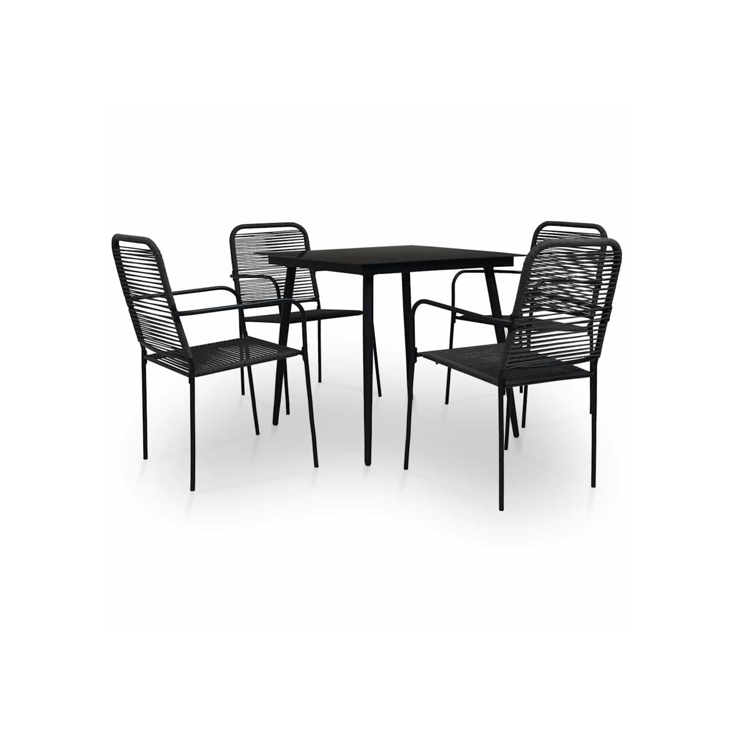 Ensemble à manger de jardin 5 pcs Corde en coton et acier Noir
