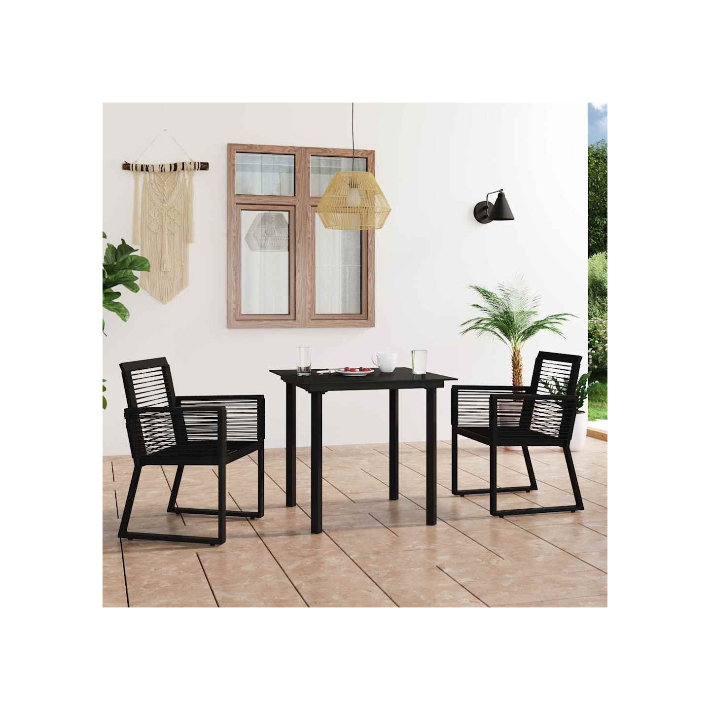 Ensemble à manger d'extérieur 3 pcs Rotin PVC Noir