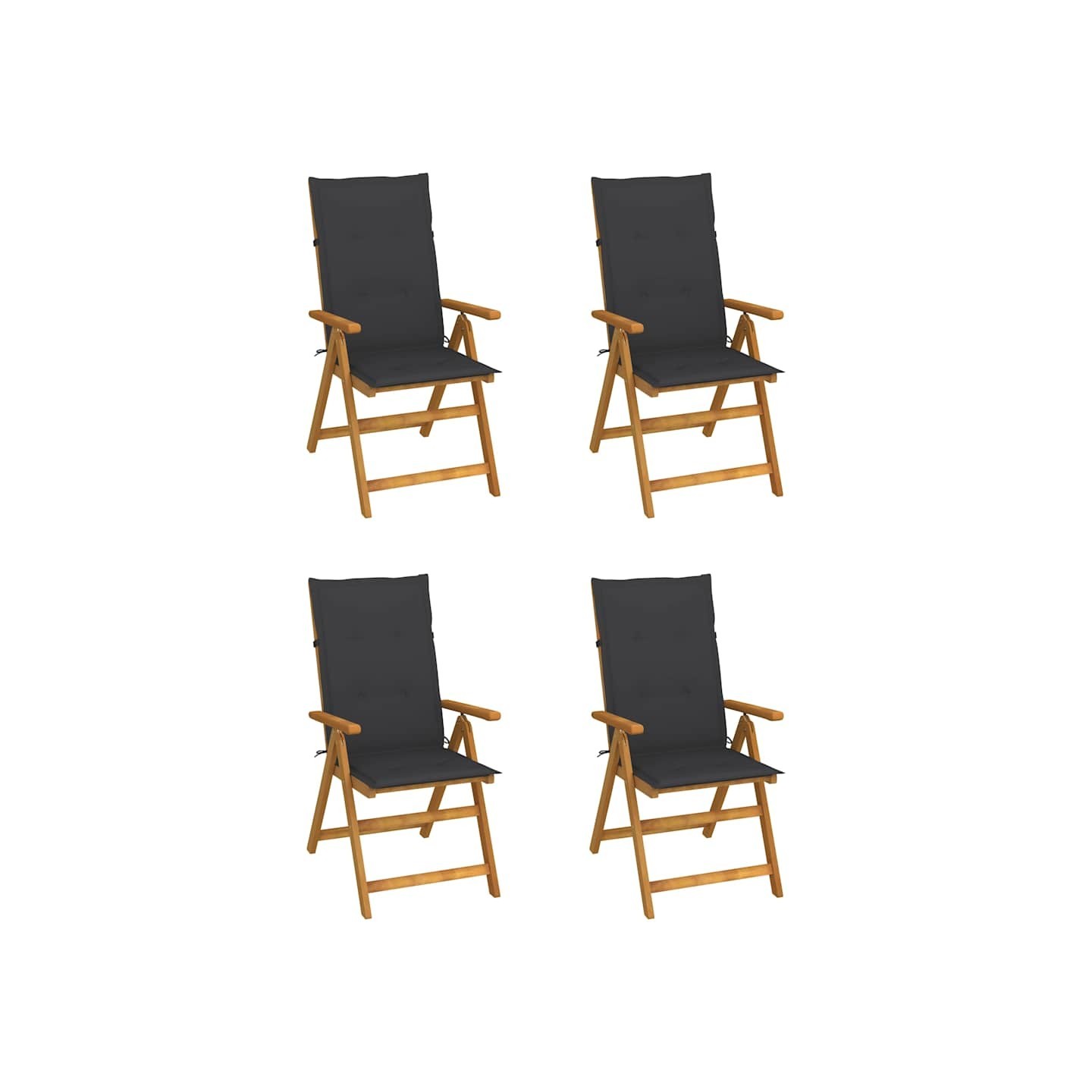 Fauteuils pliants inclinables 4 pièces avec coussins en bois d'acacia massif