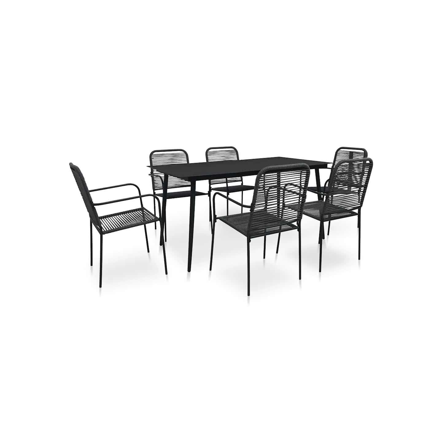 Ensemble à manger de jardin 7 pcs Corde en coton et acier Noir