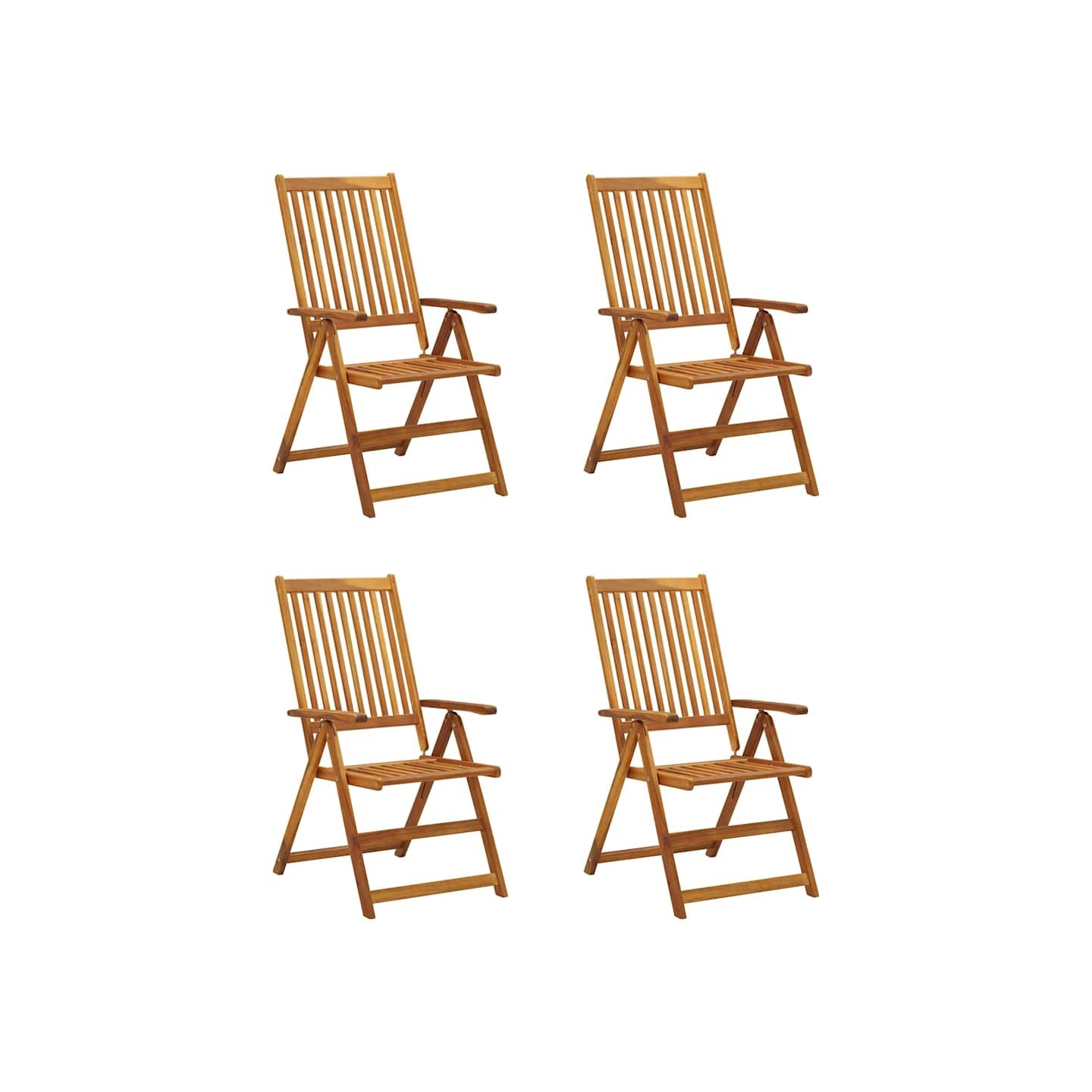 Fauteuils pliants inclinables 4 pièces avec coussins en bois d'acacia massif
