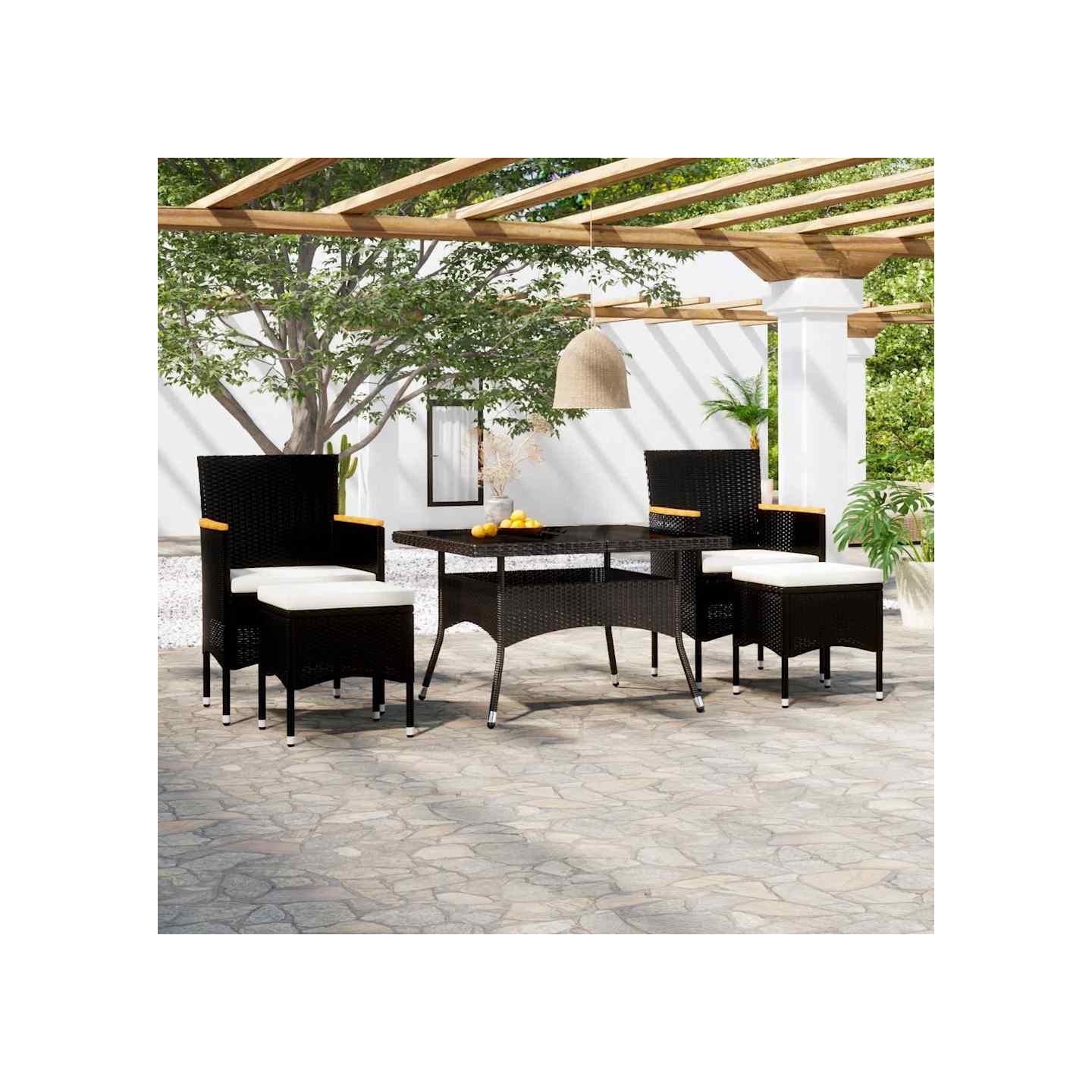 Ensemble à Manger de jardin 9pcs résine tressée et verre trempé