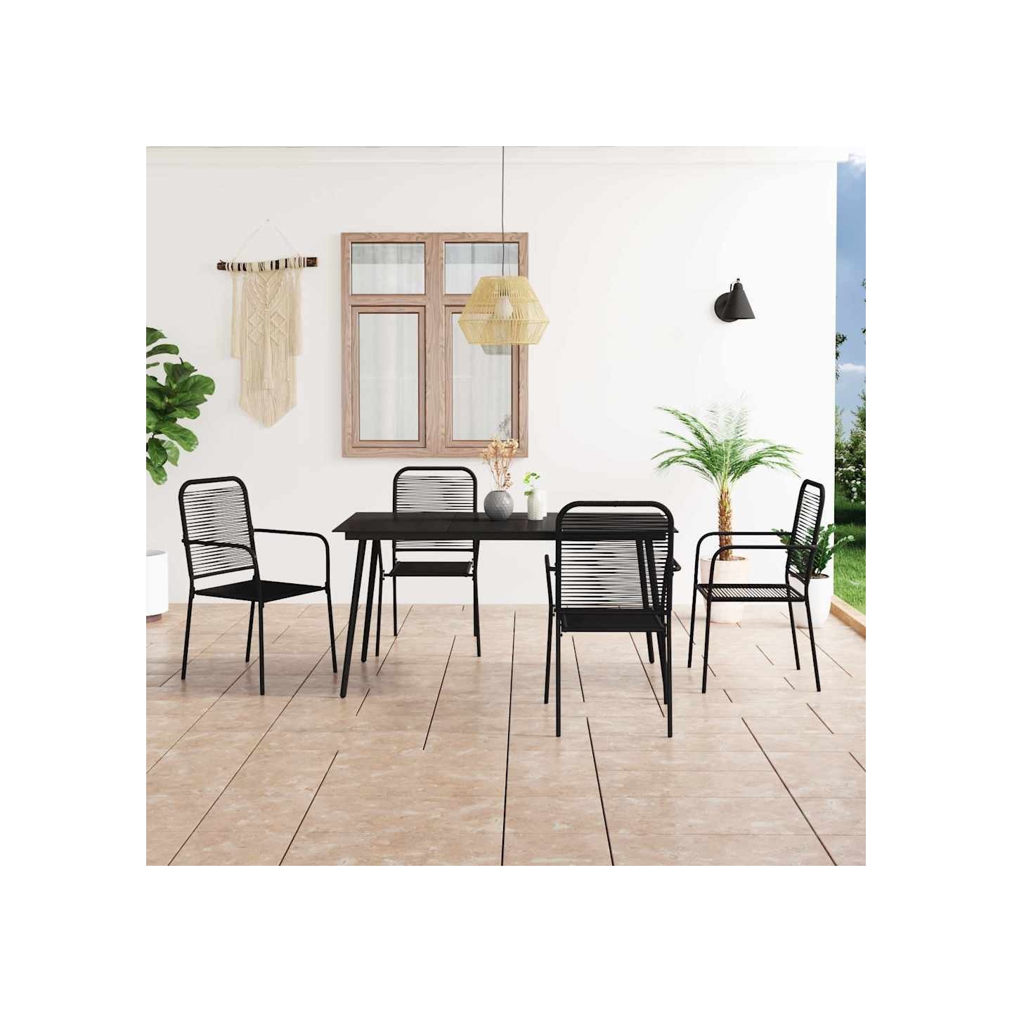 Ensemble à manger de jardin 5 pcs Corde en coton et acier Noir