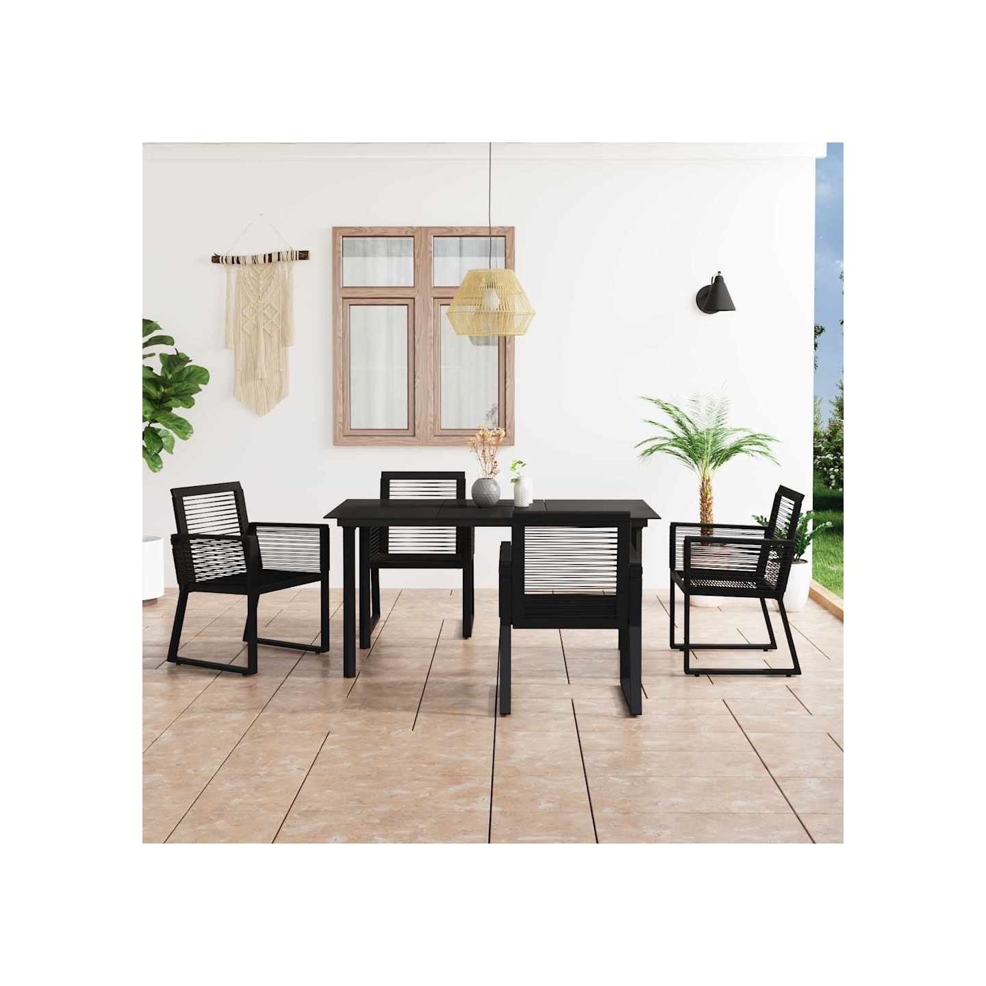 Ensemble à manger d'extérieur 5 pcs Rotin PVC Noir