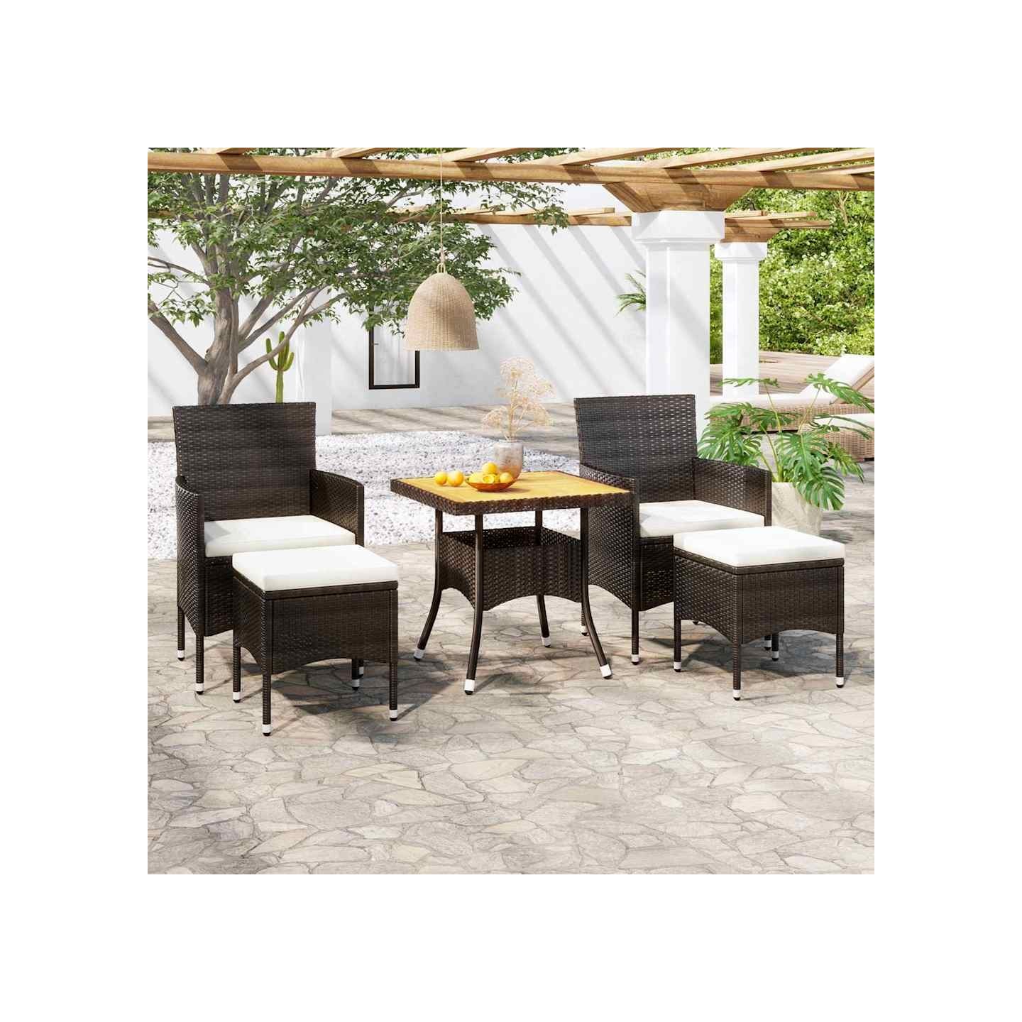 Ensemble à manger de jardin 5 pcs Résine tressée et acacia Noir
