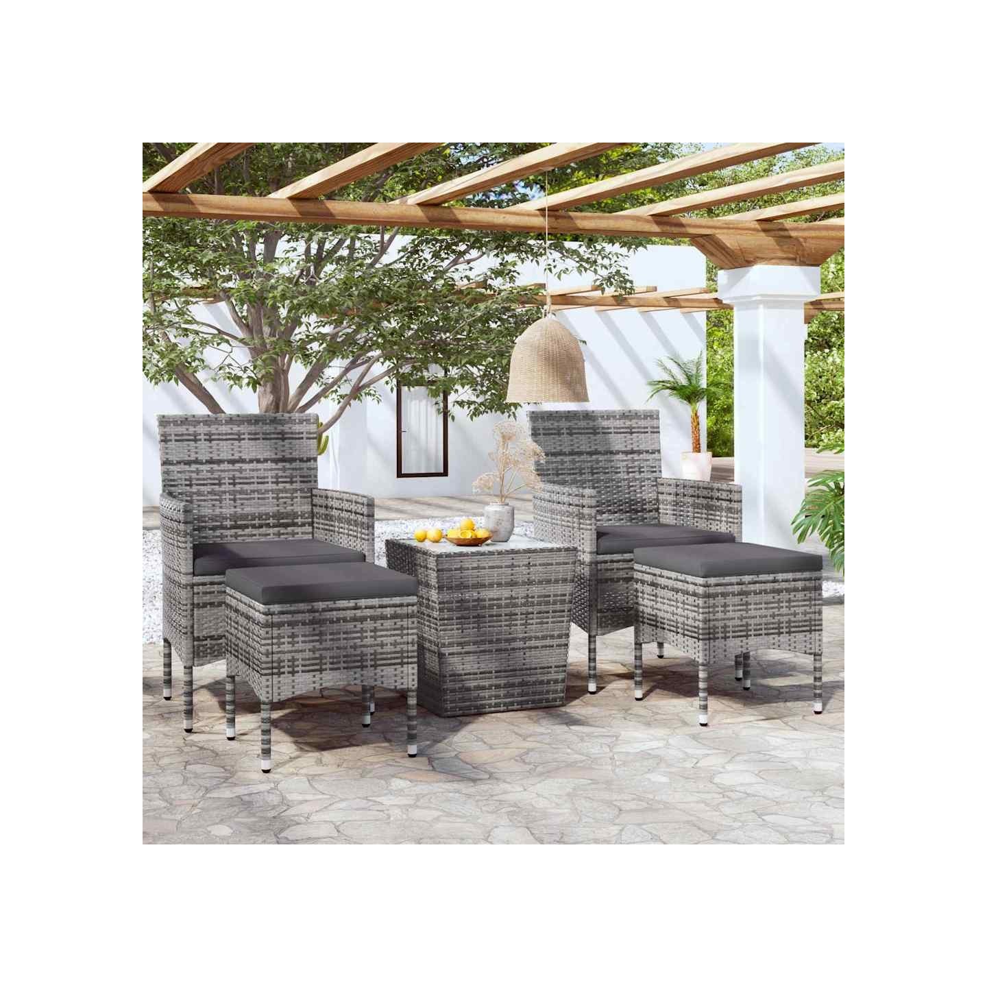 Ensemble de bistro jardin 5pcs Résine tressée verre trempé Gris