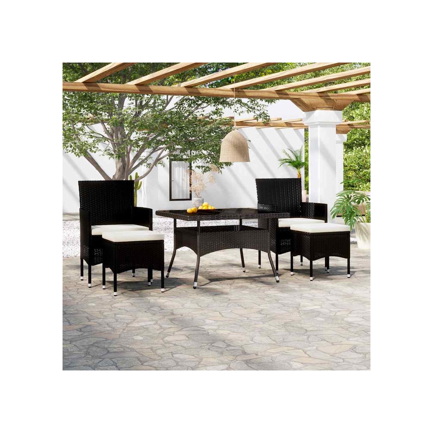 Ensemble à Manger de jardin 9pcs résine tressée et verre trempé