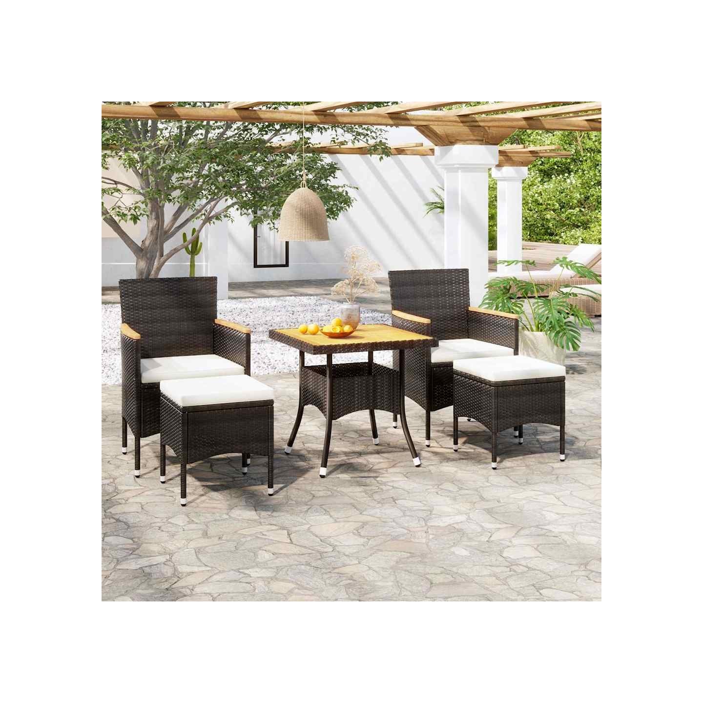 Ensemble à manger de jardin 5 pcs Résine tressée et acacia Noir