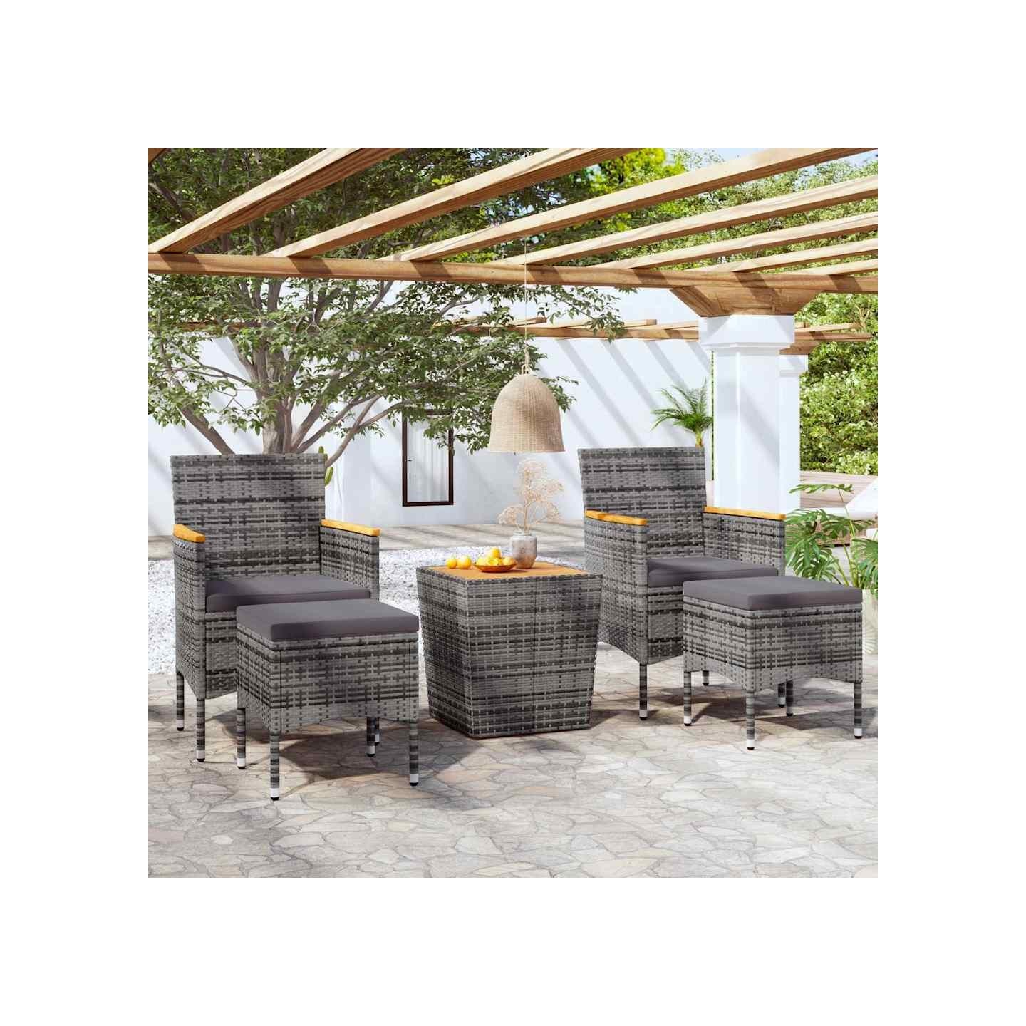 Ensemble de bistro de jardin 5pcs Résine tressée et acacia Gris
