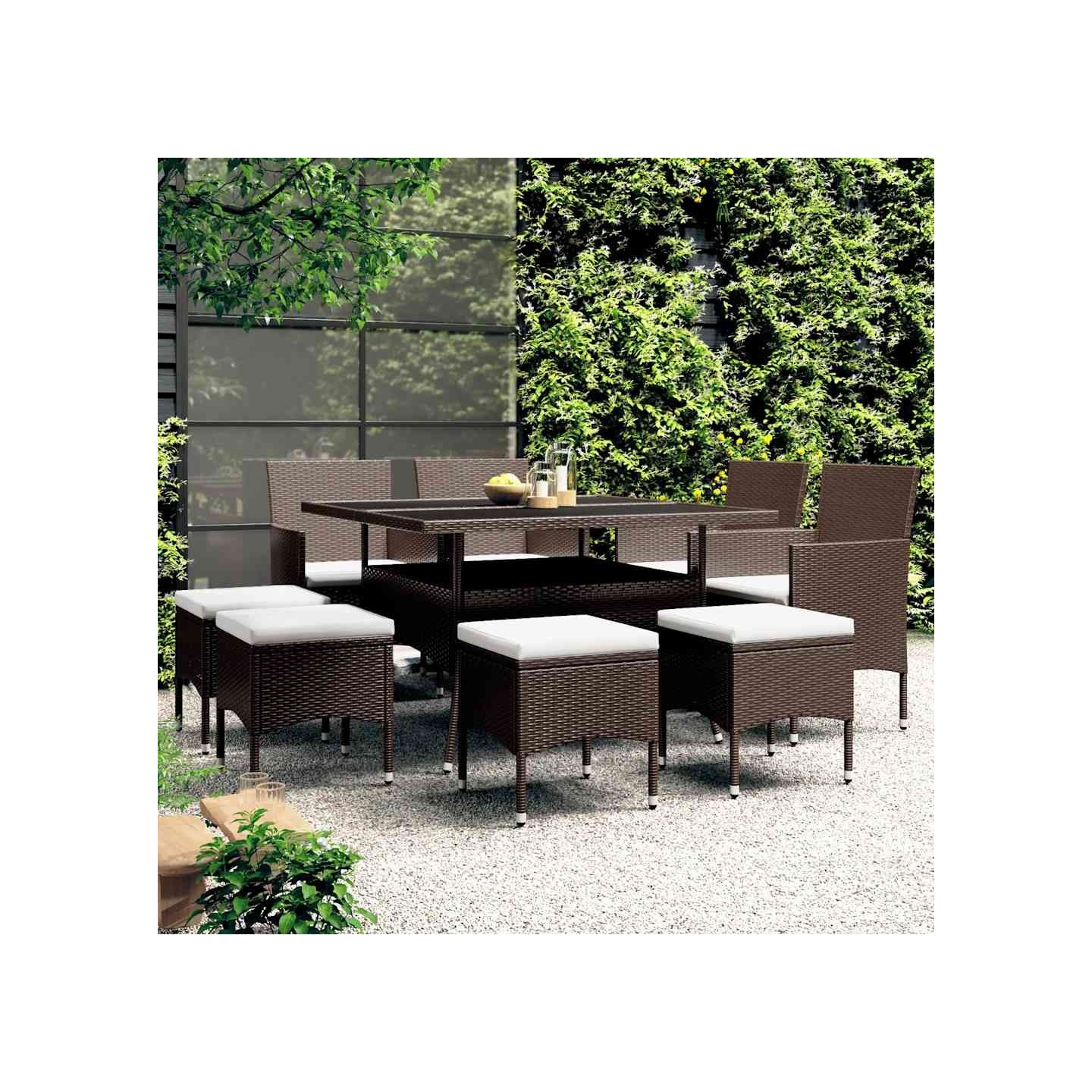 Ensemble à manger de jardin 9 pcs Résine tressée Marron
