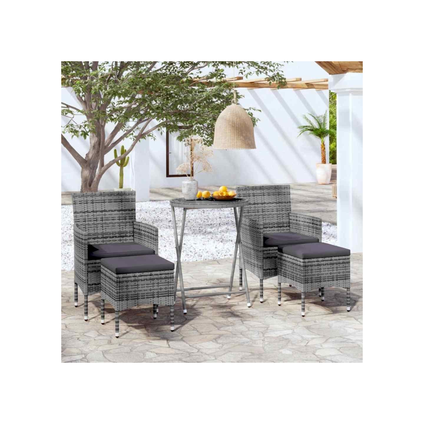 Ensemble de bistro jardin 5pcs Résine tressée verre trempé Gris