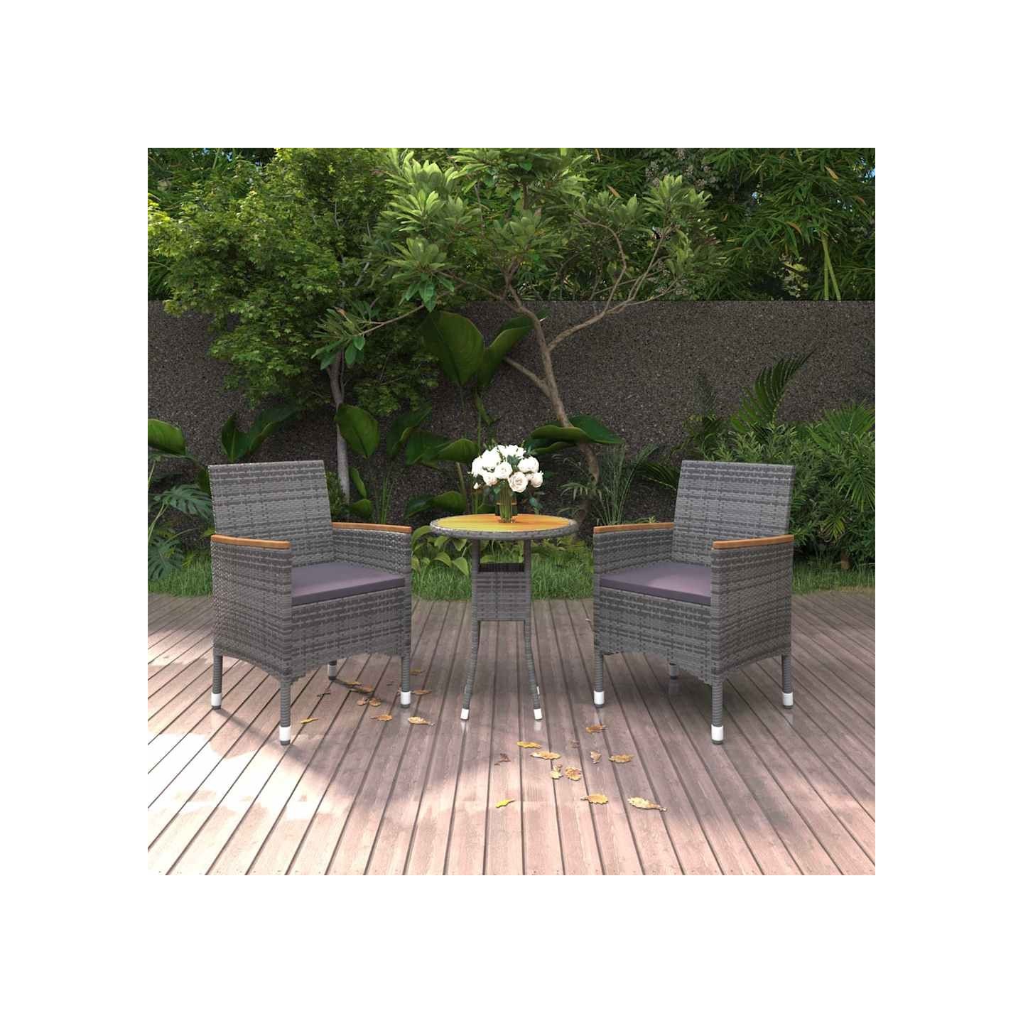 Ensemble à manger de jardin 3 pcs Résine tressée Gris