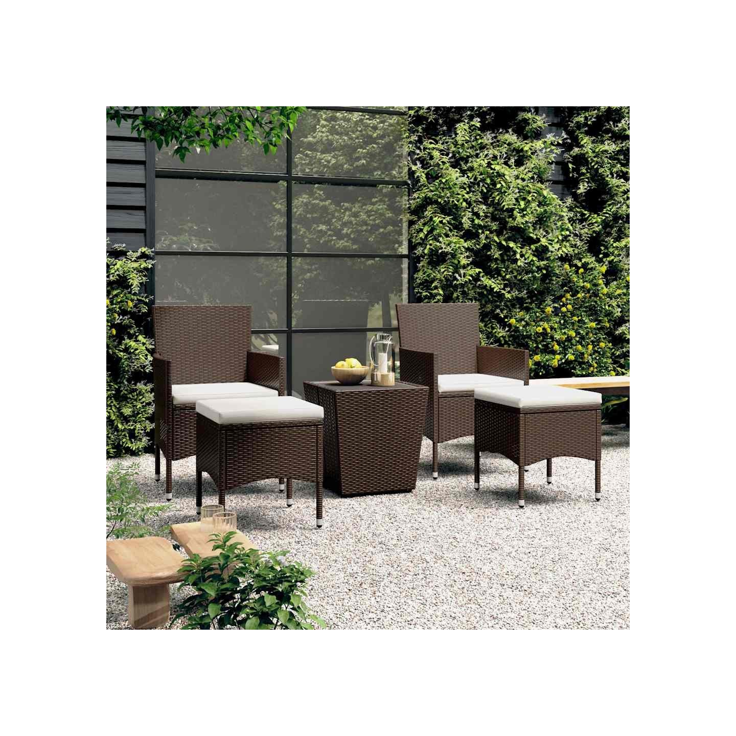 Ensemble de bistro de jardin 5 pcs poly rotin et verre trempé