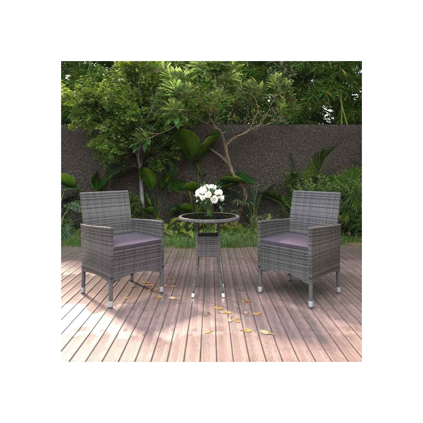 Ensemble à manger de jardin 3 pcs Résine tressée Gris