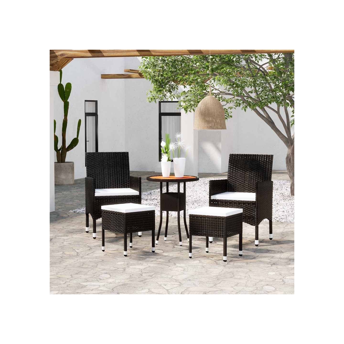 Salon de jardin 5 pcs Résine tressée Noir