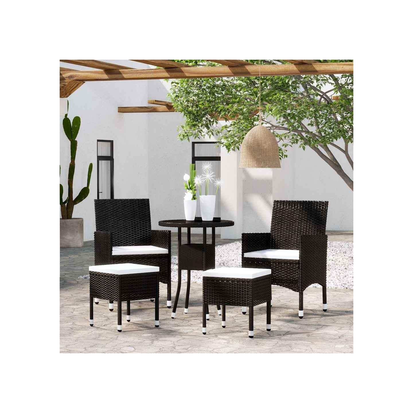 Salon de jardin 5 pcs Résine tressée Noir