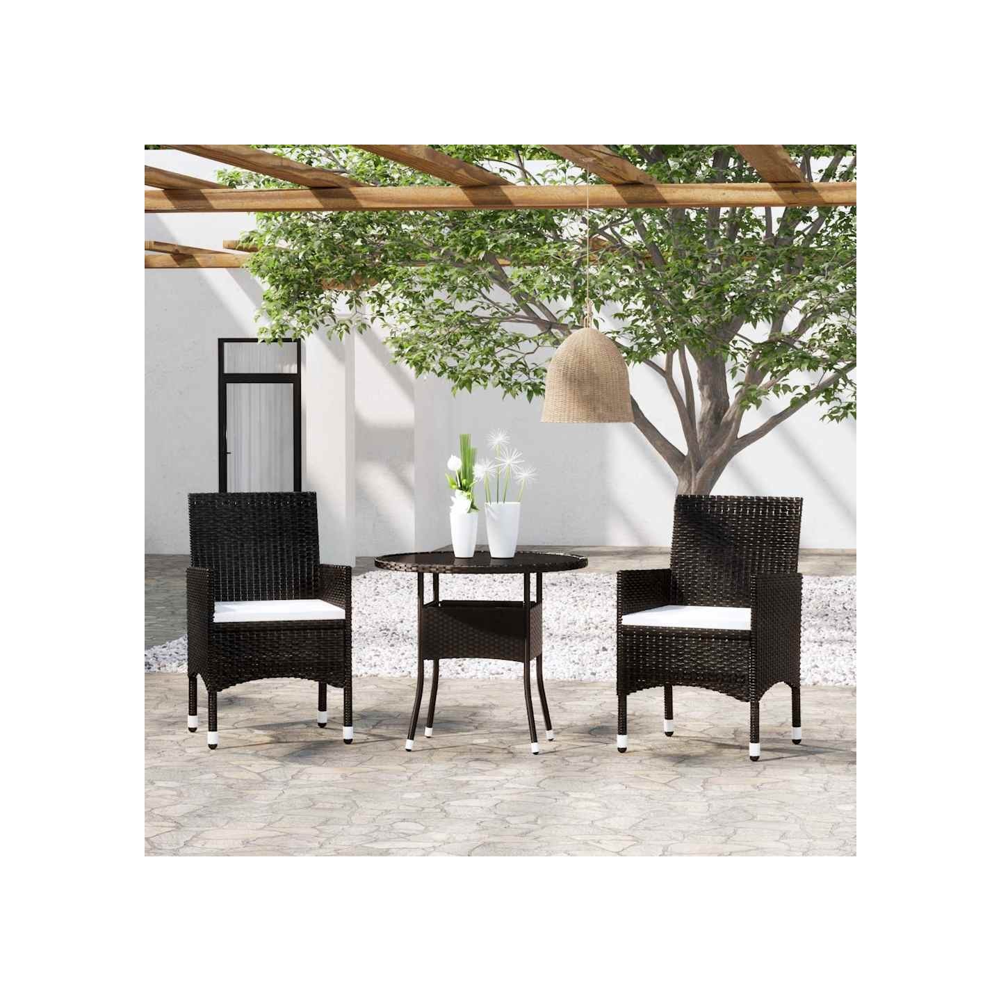 Ensemble à manger de jardin 3 pcs Résine tressée Noir