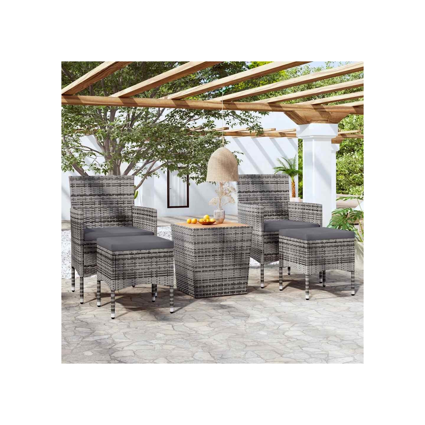 Ensemble de bistro de jardin 5pcs Résine tressée et acacia Gris
