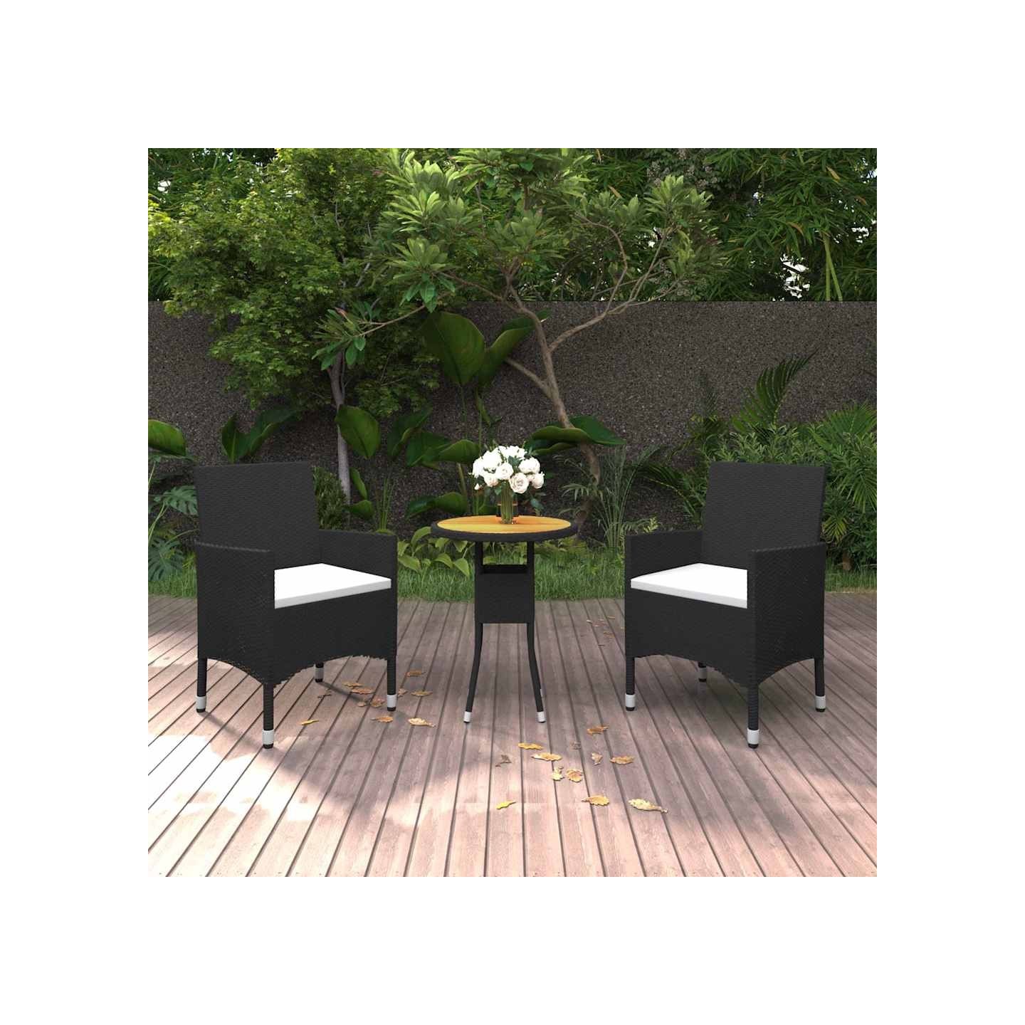 Ensemble à manger de jardin 3 pcs Résine tressée Noir