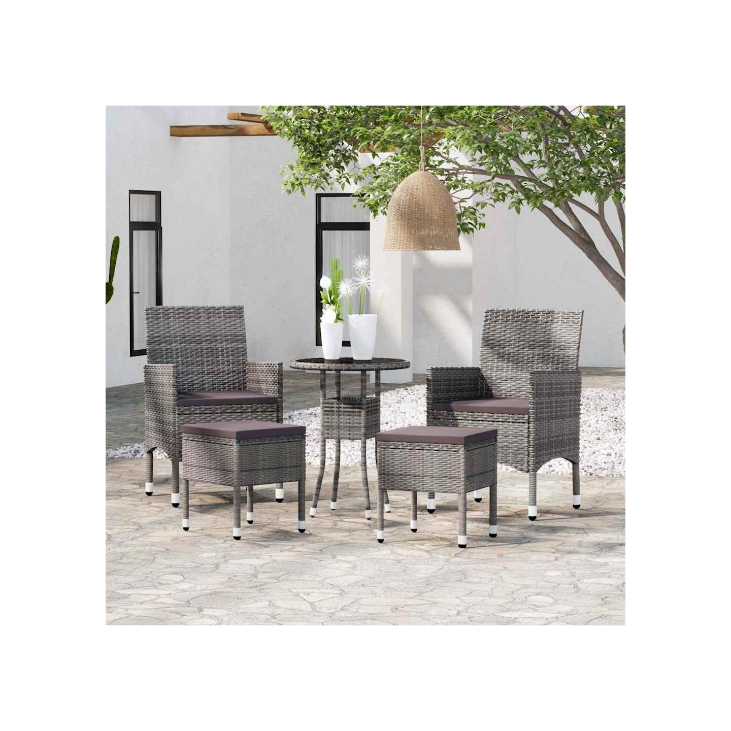 Salon de jardin 5 pcs Résine tressée Gris