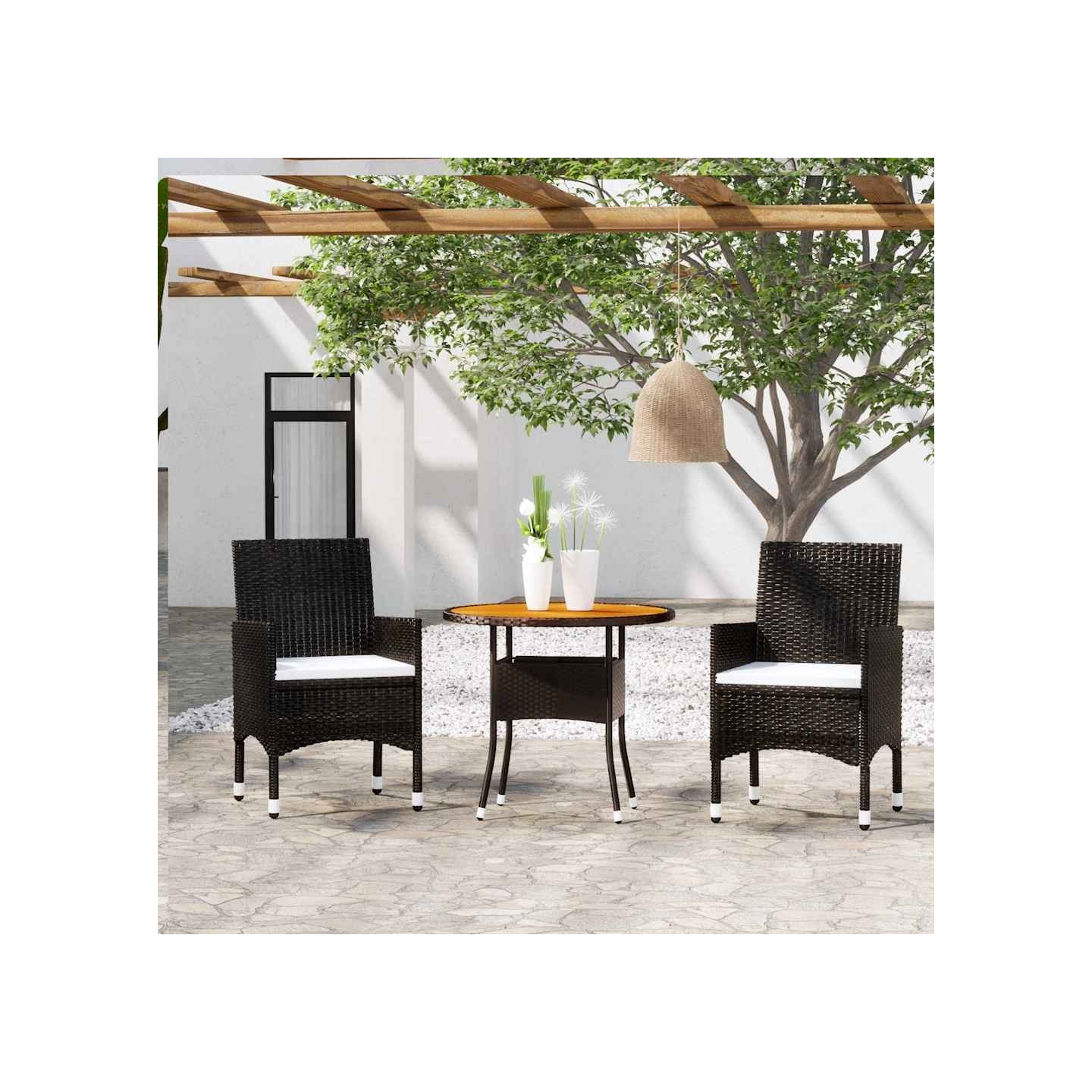 Ensemble à manger de jardin 3 pcs Résine tressée Noir