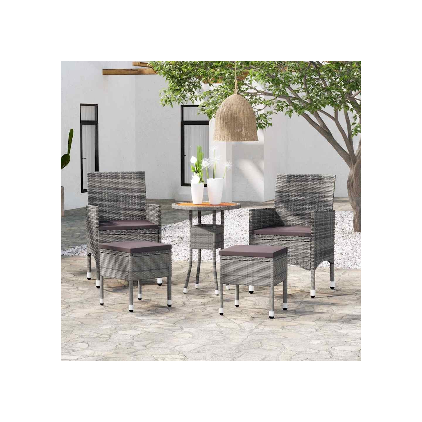 Salon de jardin 5 pcs Résine tressée Gris