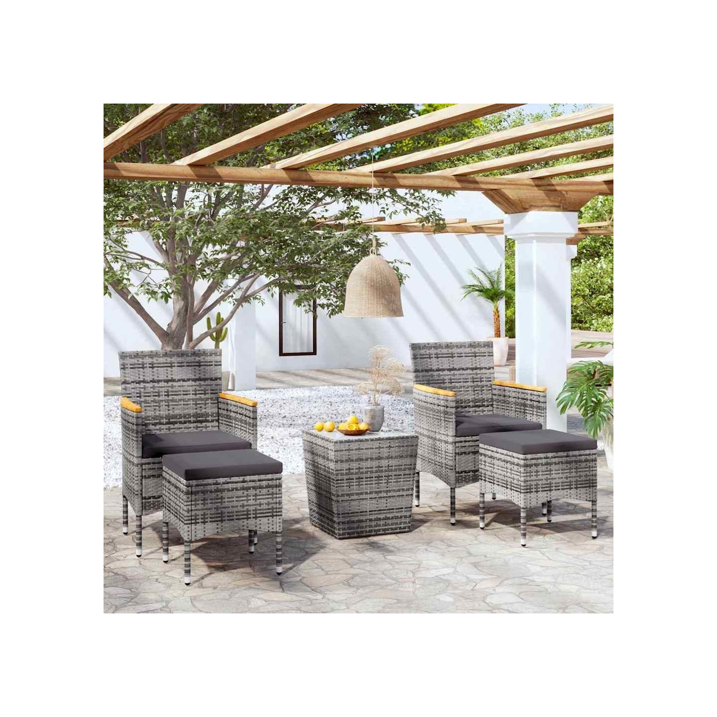 Ensemble de bistro jardin 5pcs Résine tressée verre trempé Gris