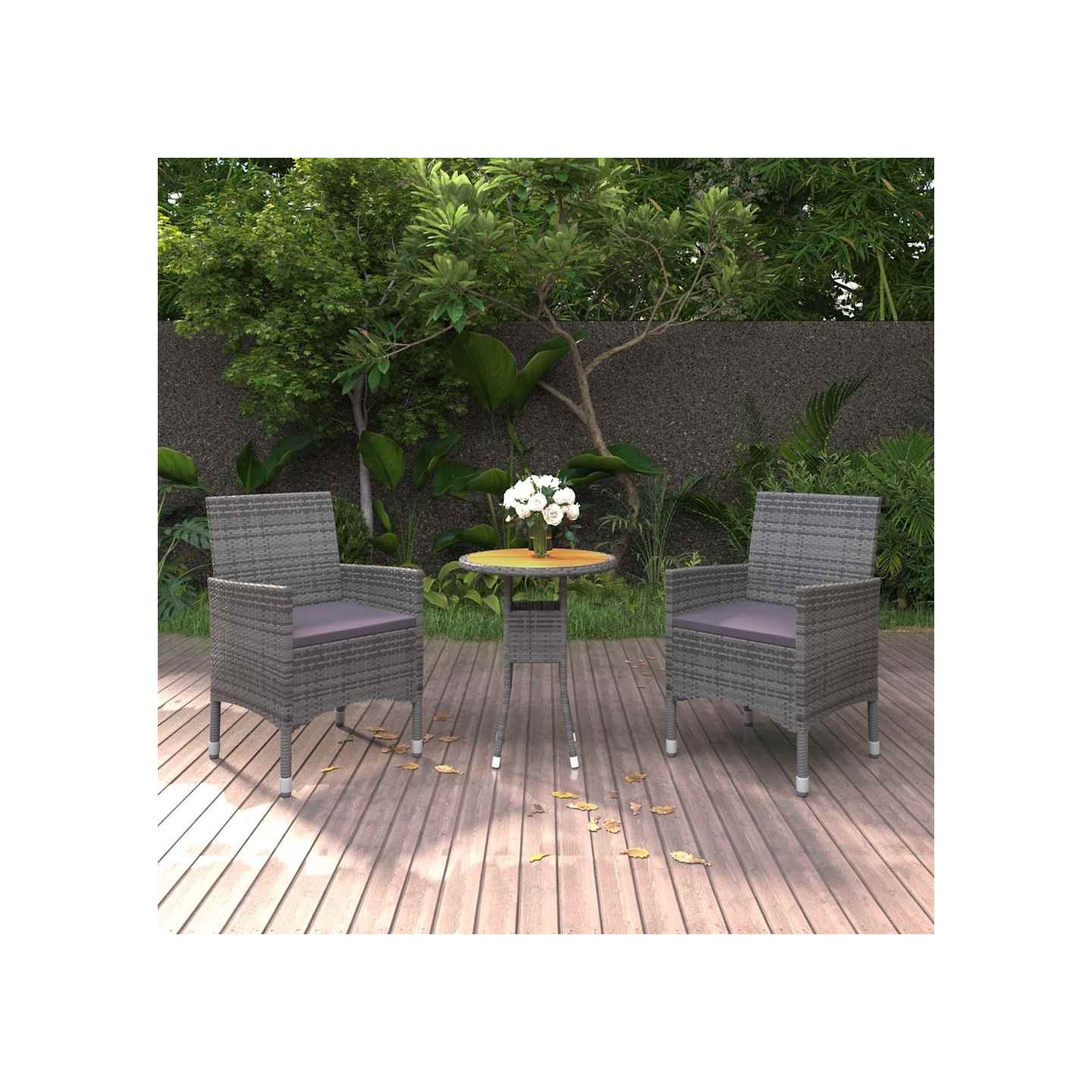 Ensemble à manger de jardin 3 pcs Résine tressée Gris
