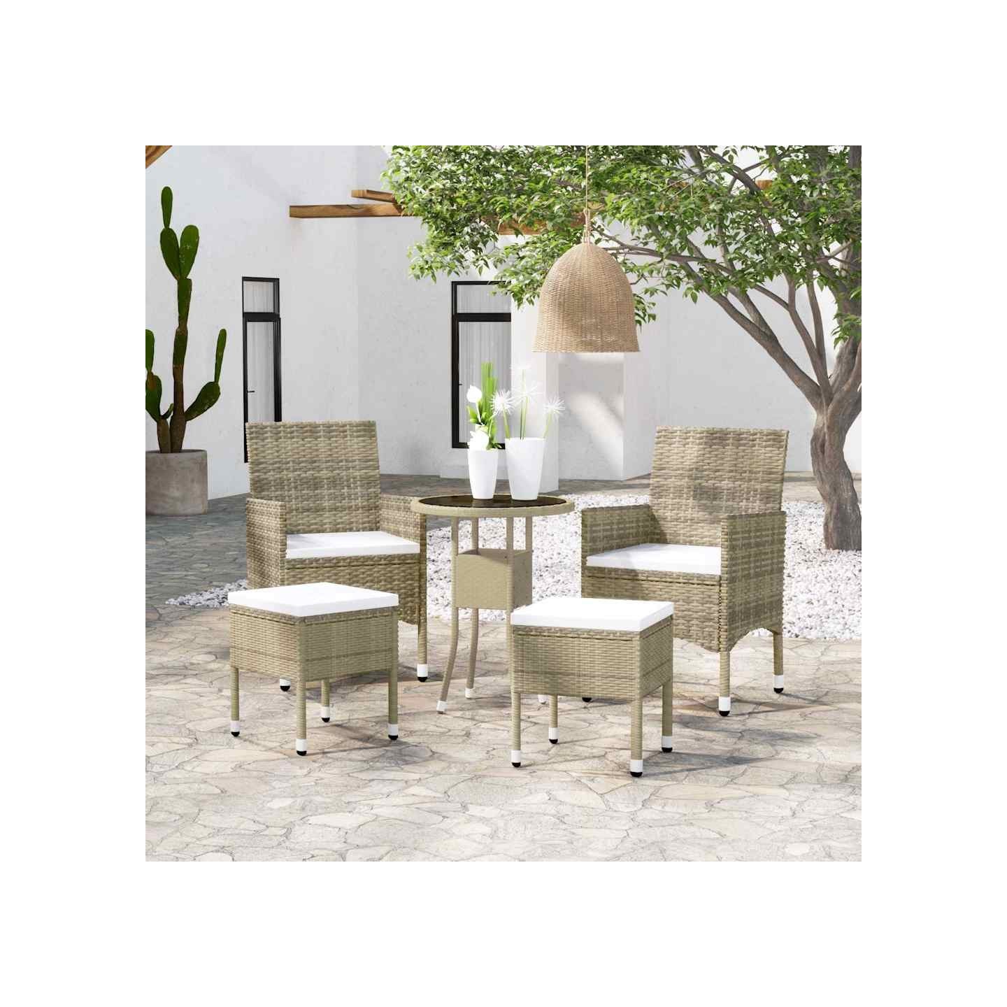Salon de jardin 5 pcs Résine tressée Beige
