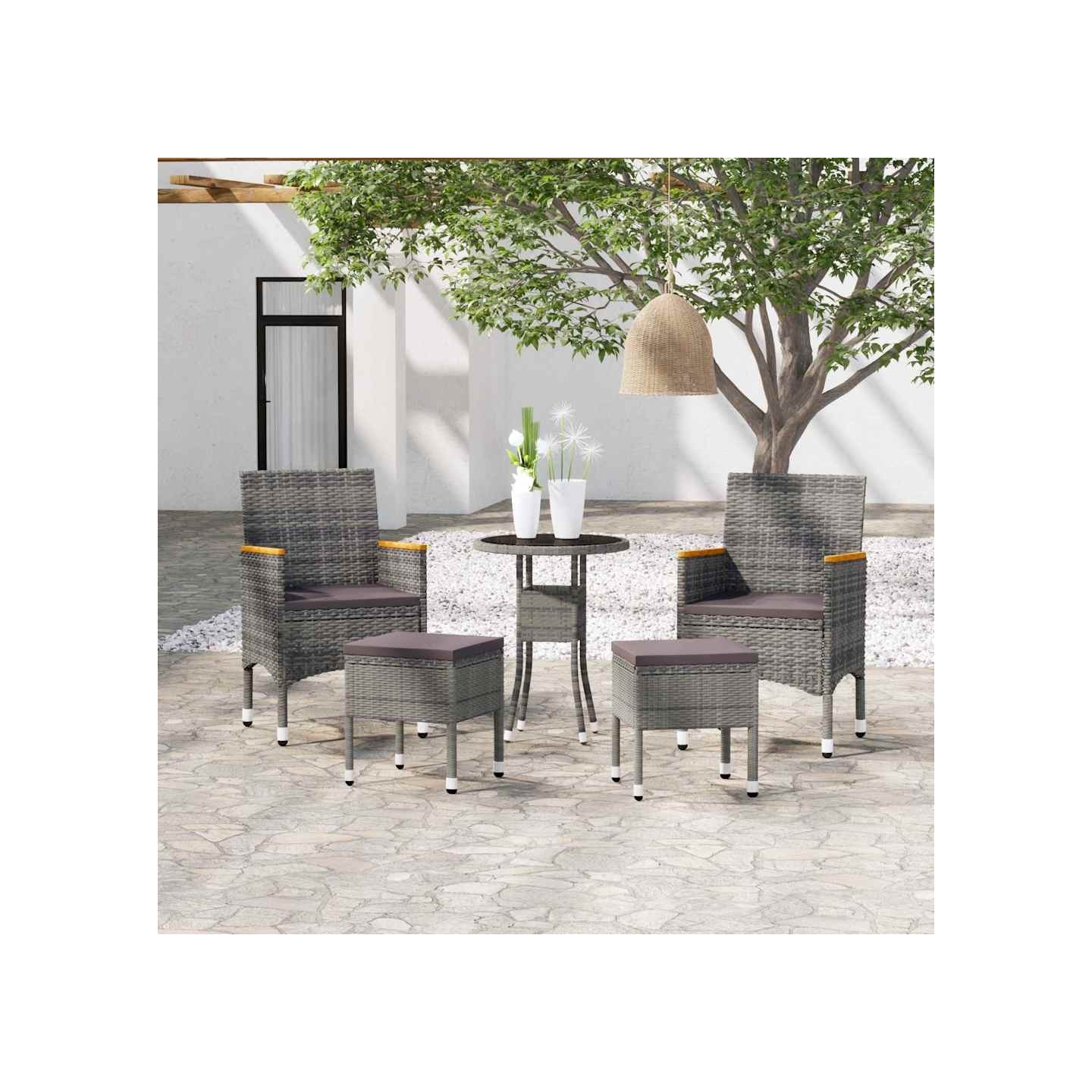 Salon de jardin 5 pcs Résine tressée Gris