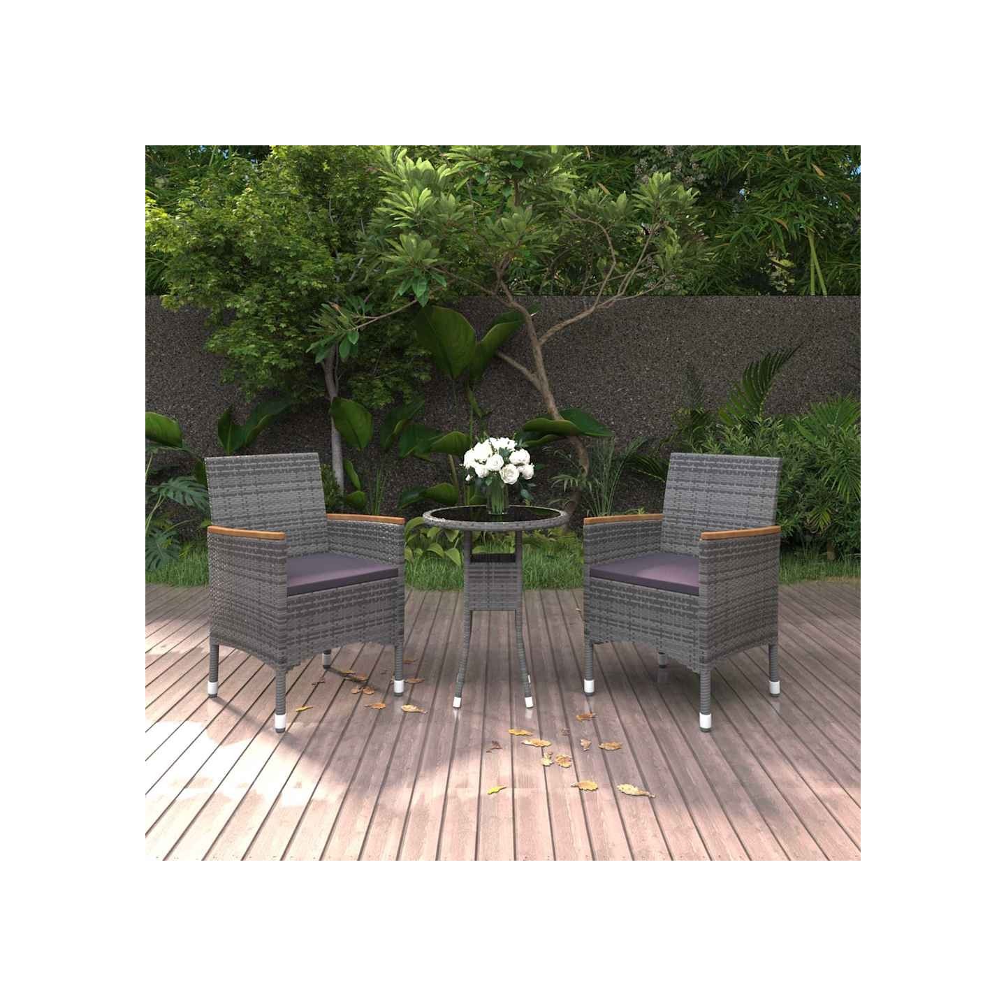 Ensemble à manger de jardin 3 pcs Résine tressée Gris