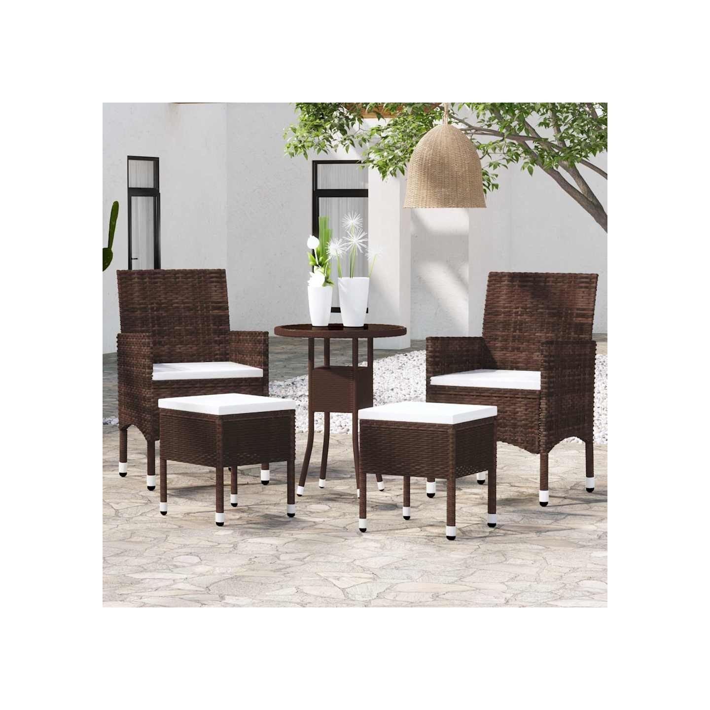 Salon de jardin 5 pcs Résine tressée Marron