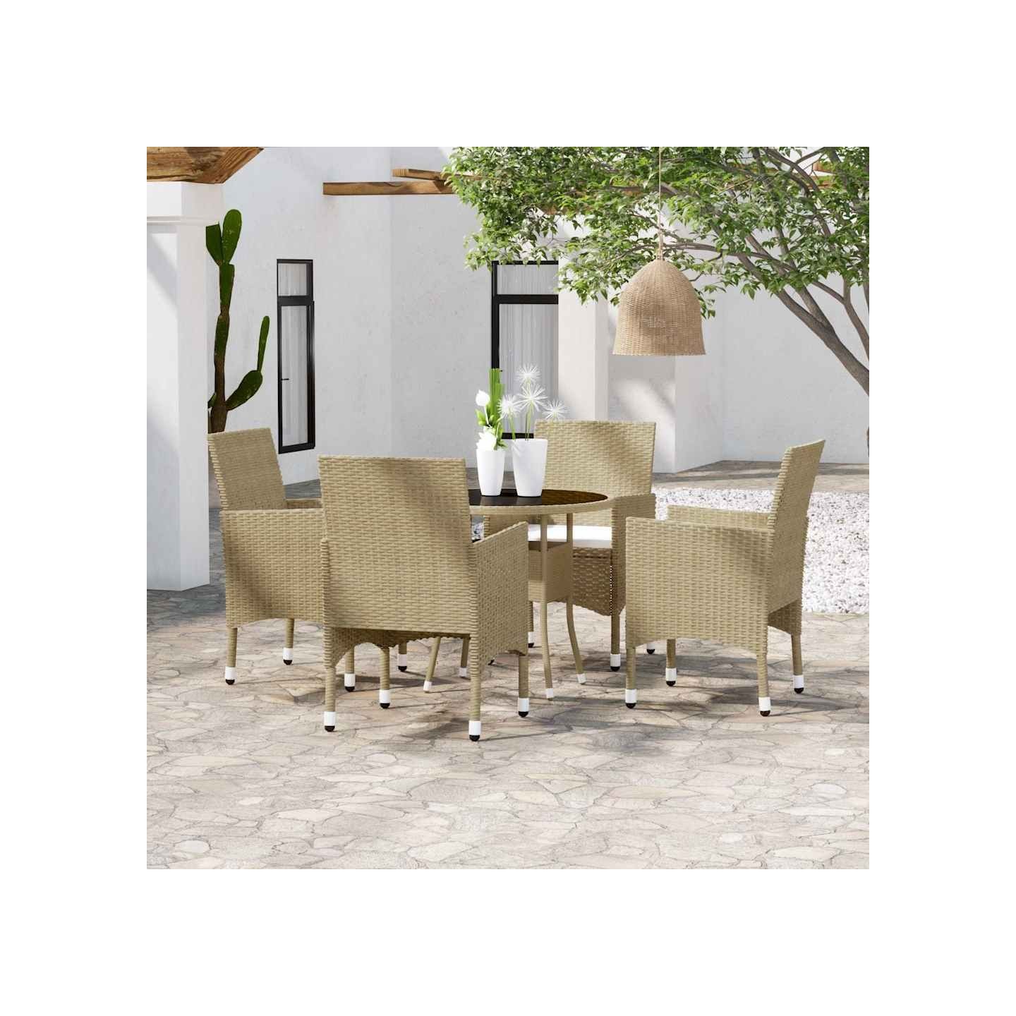 Ensemble à manger de jardin 5 pcs Résine tressée Beige