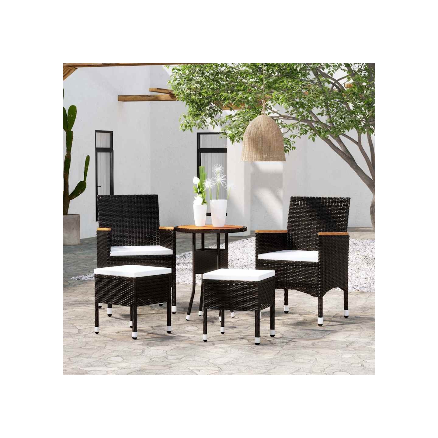 Salon de jardin 5 pcs Résine tressée Noir