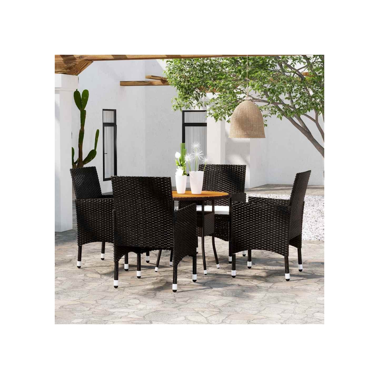 Ensemble à manger de jardin 5 pcs Résine tressée Noir