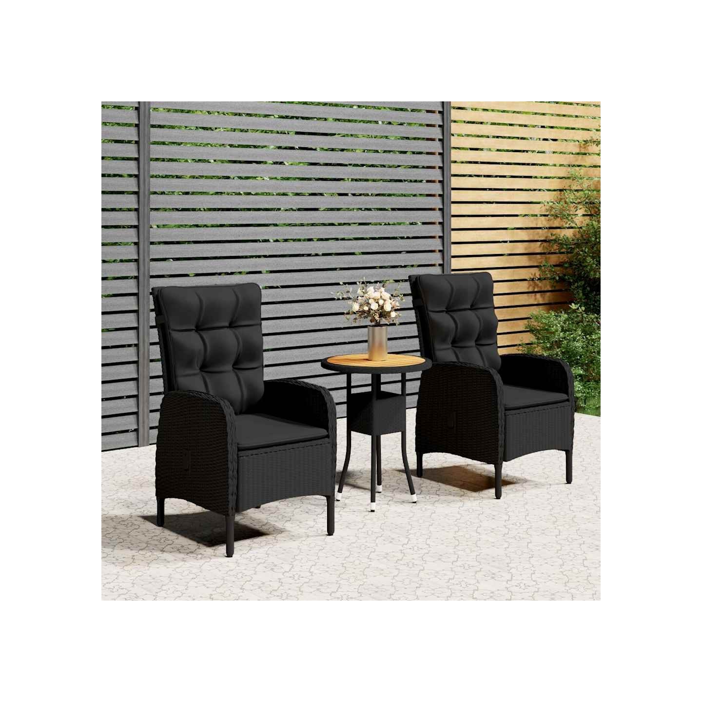 Ensemble de bistro de jardin 3 pcs Résine tressée Noir