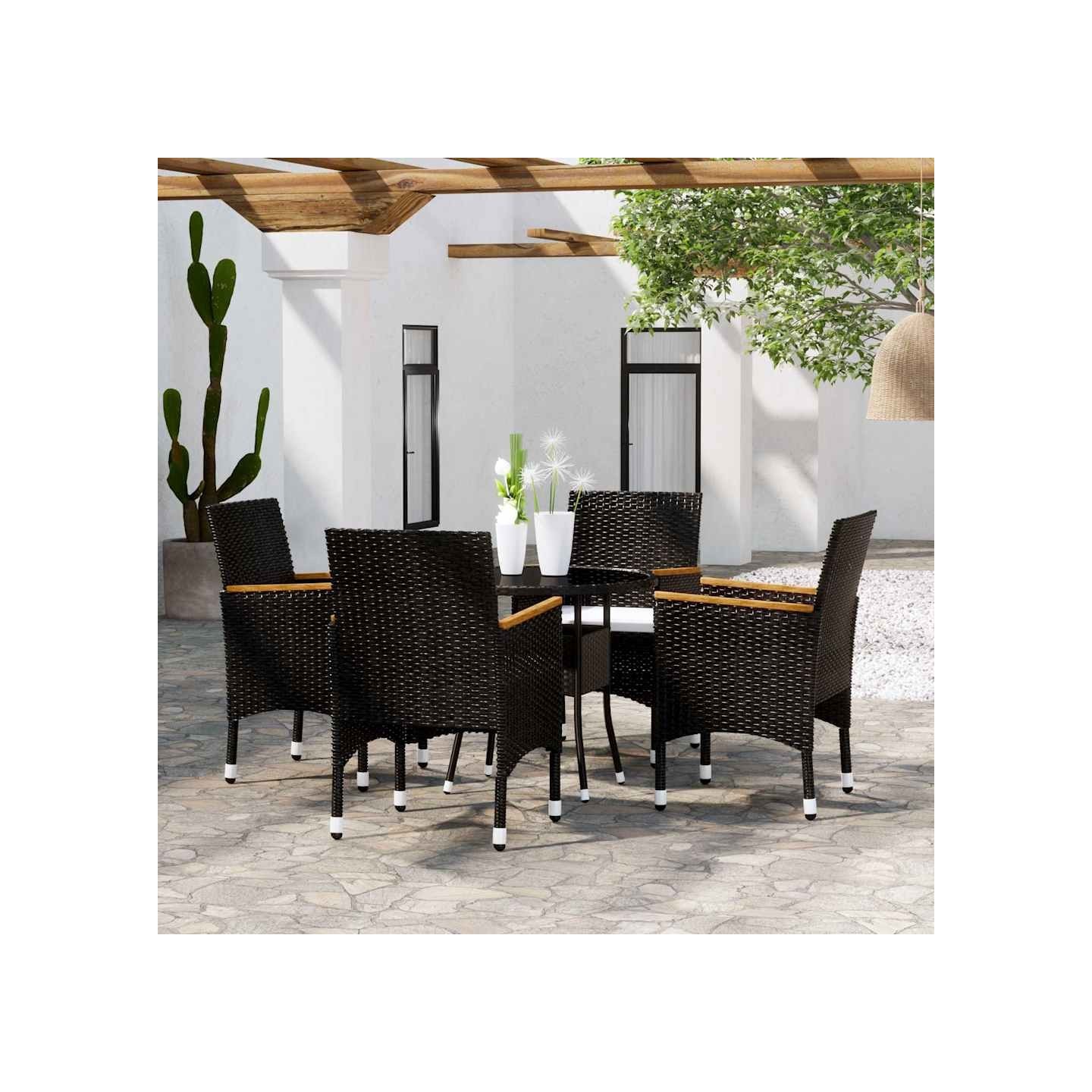 Ensemble à manger de jardin 5 pcs Résine tressée Noir