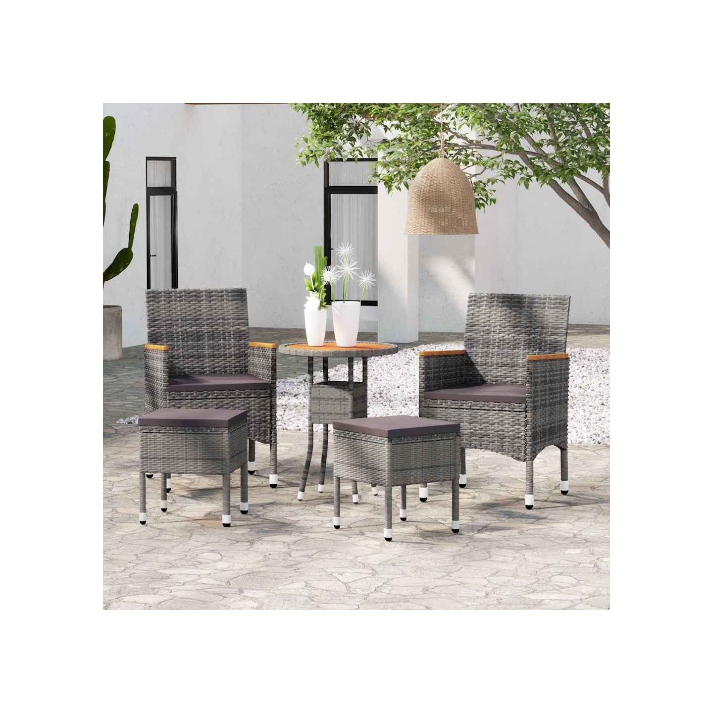 Salon de jardin 5 pcs Résine tressée Gris