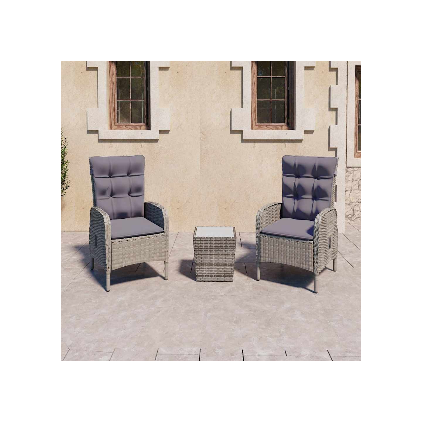 Ensemble de bistro de jardin 3 pcs Résine tressée et verre Gris
