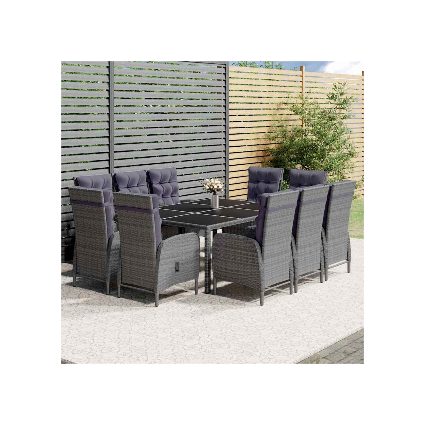 Ensemble à manger de jardin 11 pcs résine tressée gris
