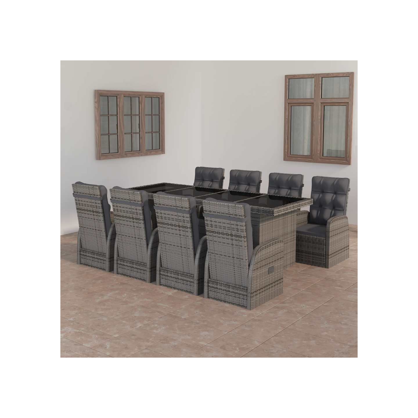 Ensemble à manger d'extérieur 9pcs coussins Résine tressée Gris