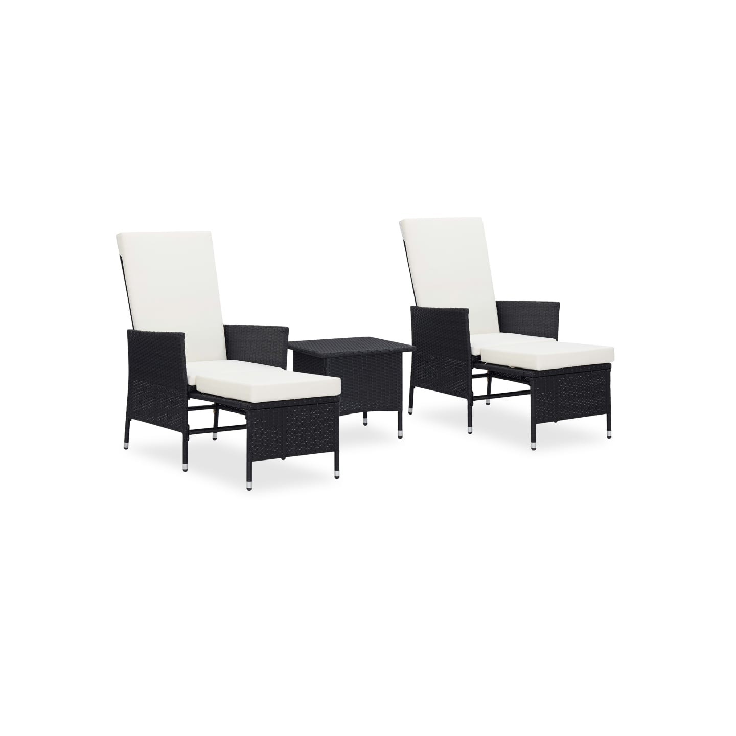 Salon de jardin 3 pcs avec coussins Résine tressée Noir