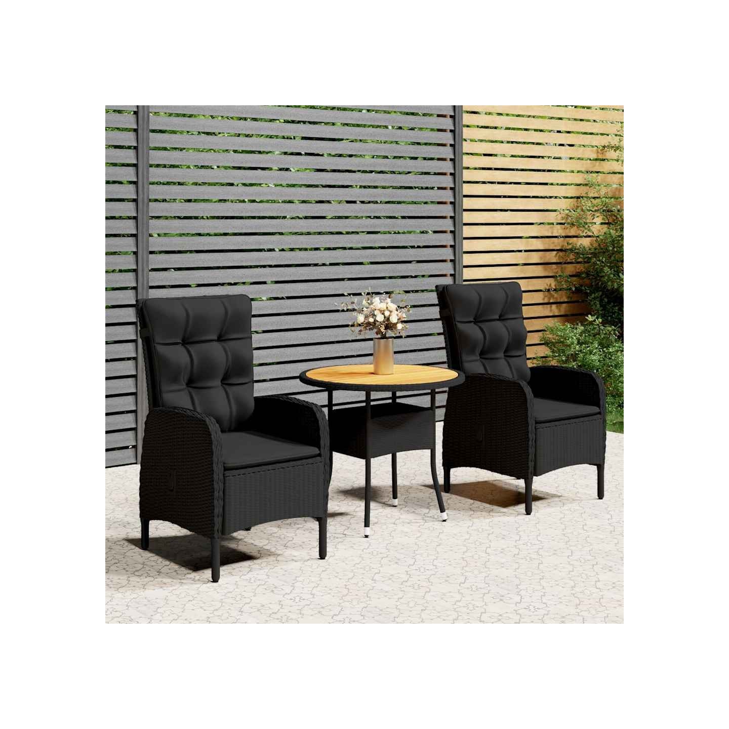 Ensemble de bistro de jardin 3 pcs Résine tressée Noir