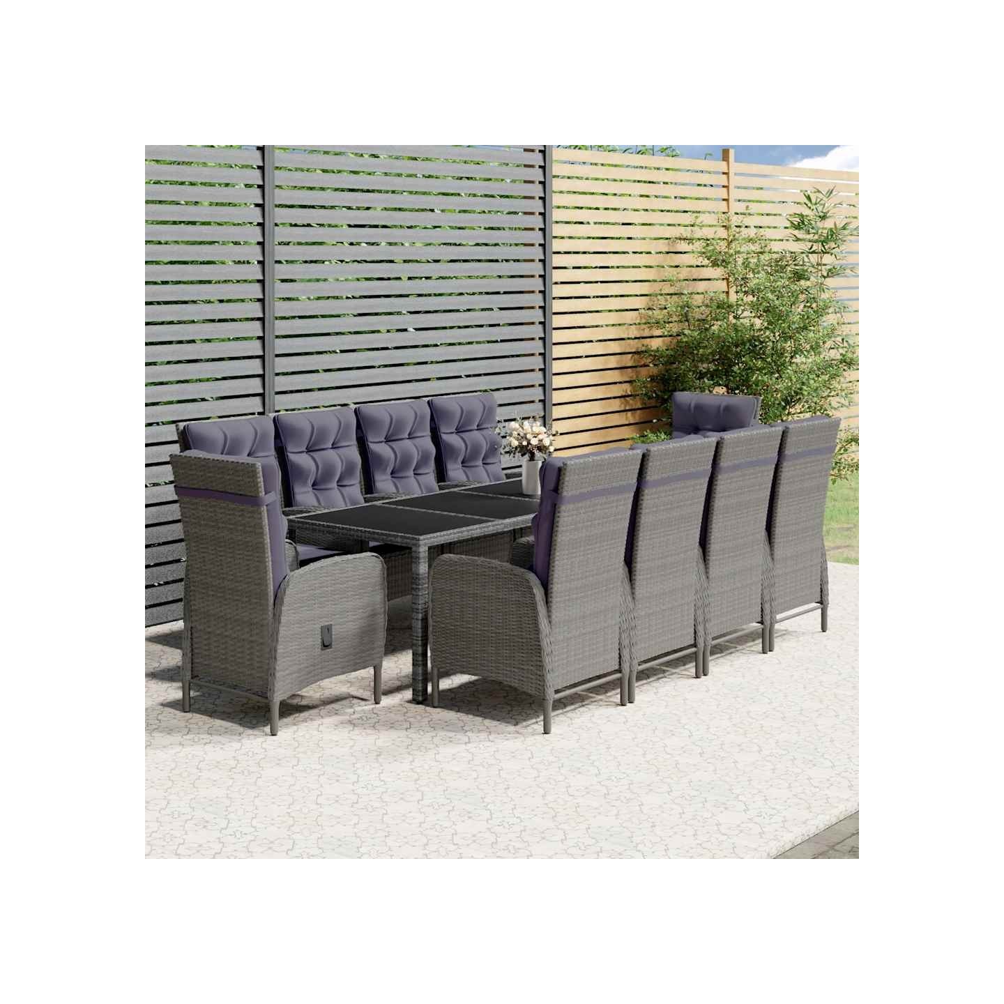 Ensemble à manger de jardin 11 pcs résine tressée gris