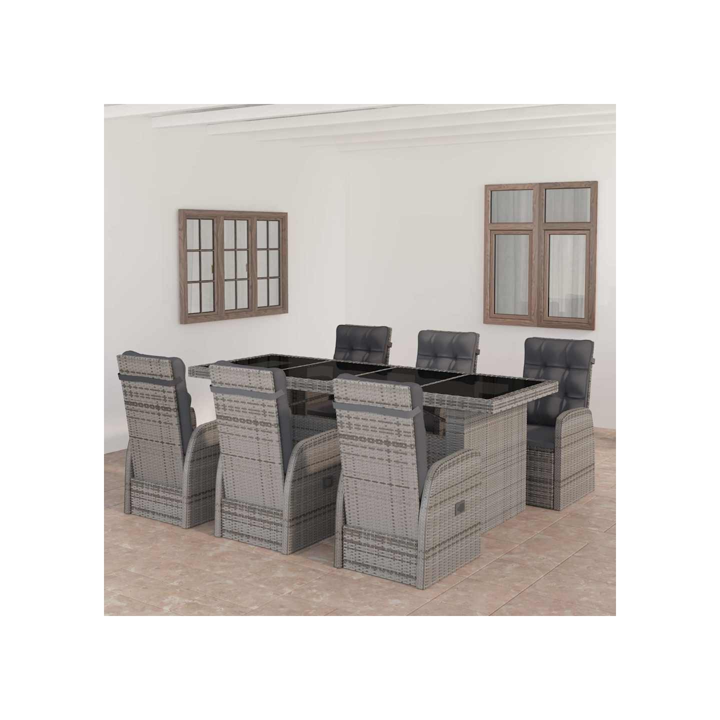 Salon de jardin 7 pcs avec coussins Résine tressée Gris