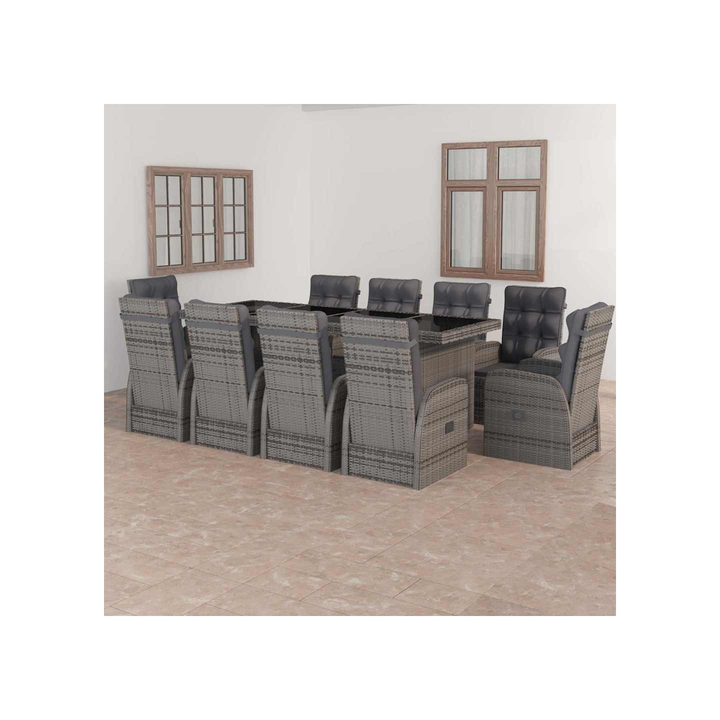 Salon de jardin 11 pcs avec coussins Résine tressée Gris
