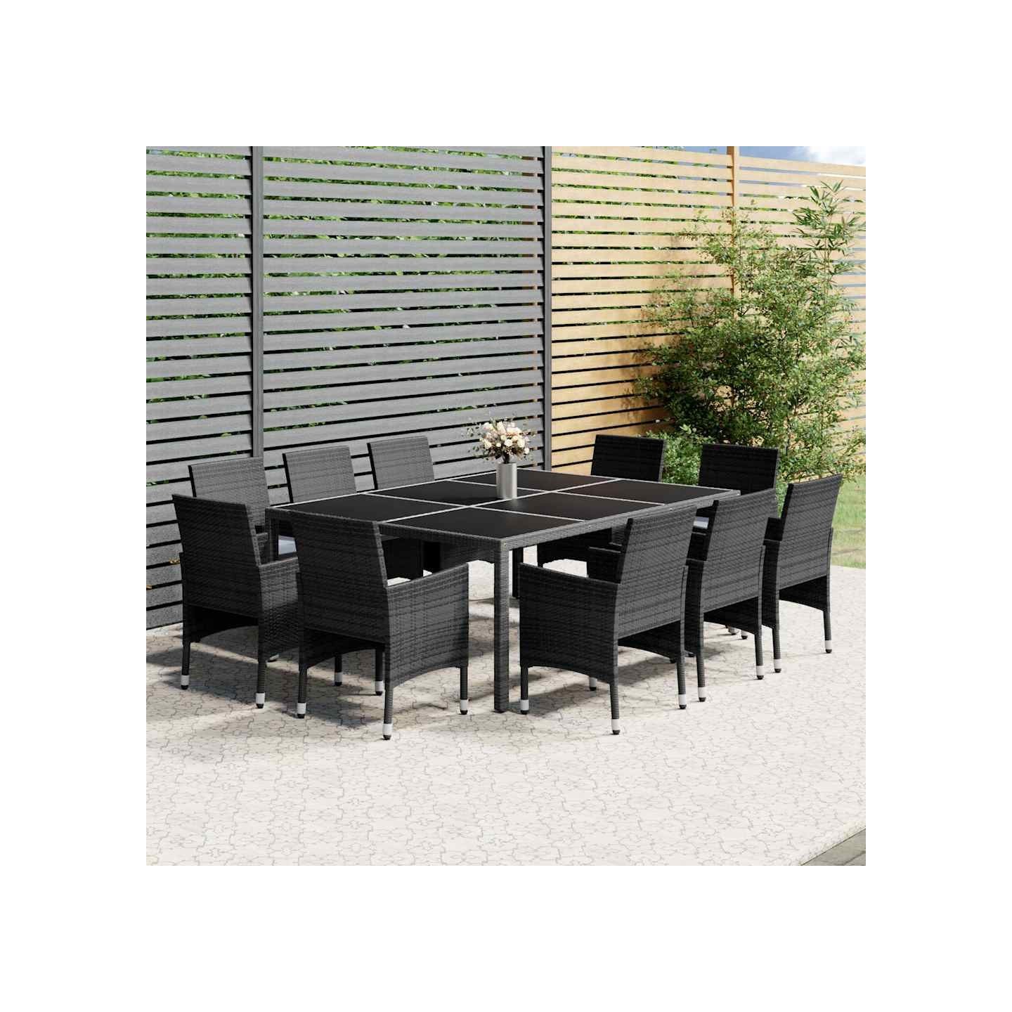 Ensemble à manger de jardin 11 pcs résine tressée gris